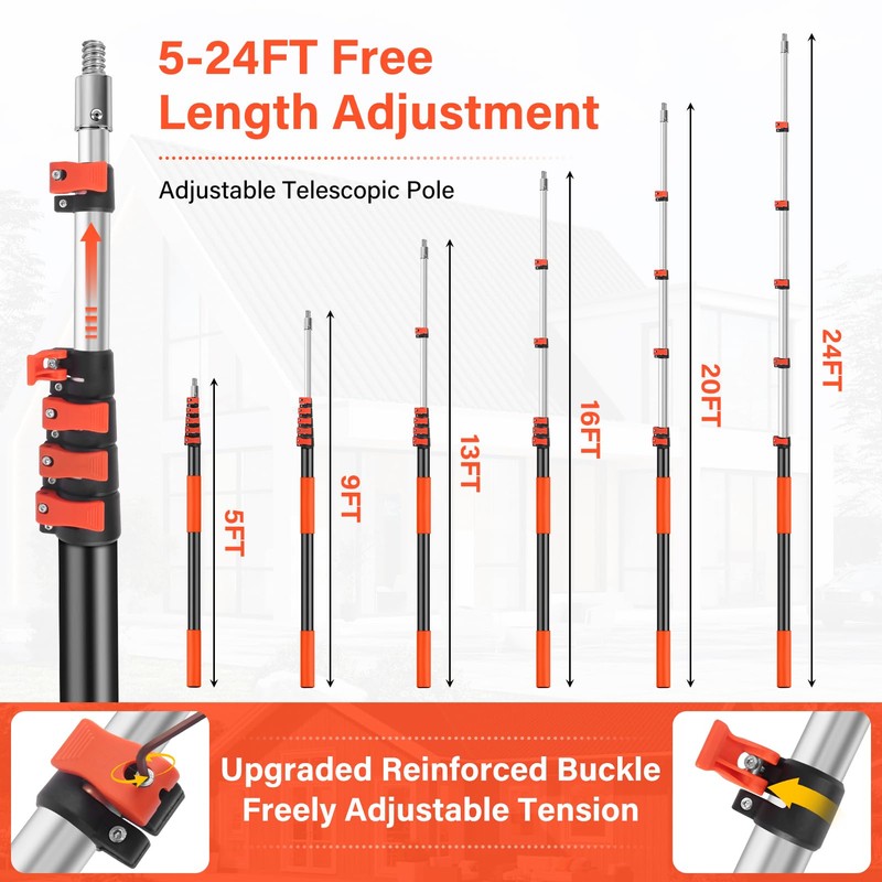 5-24FT Telescoping Extension Pole,Reach 30FT Extension Pole