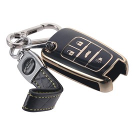 4-Button Key Fob Cover with Pu Leather Keychain Soft TPU Key Shell Case 360 Degree Car Shell Protector Cover Accessories for GMC Car Key Accessories (Black)