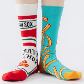 Angelteers 2 Pairs Cute Cartoon Plants Foods Cotton Crew Socks for Women Teens (US, Alpha, One Size, Regular, Regular, French fries & Ketchup)