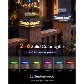 APONUO Solar Post Cap Lights Outdoor RGB Color Changing with Remote, Fits 4x4 5x5 Vinyl & 4x4 6x6 Wood Posts, IP65 Waterproof Fence Post Solar Lights for Deck Patio Yard (12 Pack Black)