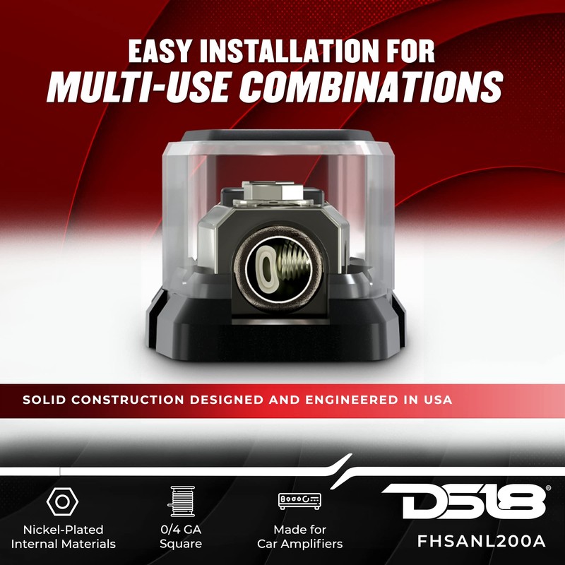 DS18 FHSANL200A Square ANL Fuse Holder with 200A Fuse, Connects