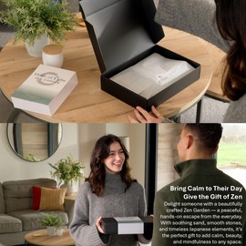 Oasis of Calm Zen Garden Kit. 11x8 Inch Beautiful Premium Japanese Decor Mini Meditation Gifts Set. Home, Office Desk Accessories. Zen Decor Sand Garden. Aqua Blue Sand, 6 Tools, 6 Features incl rocks