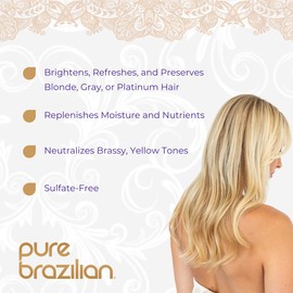 Pure Brazilian Always Blonde Shampoo with Keratin, Acai & Argan Oil, Purple Shampoo for Color-Treated Hair, Sulfate-Free, 33.8 Fl Oz
