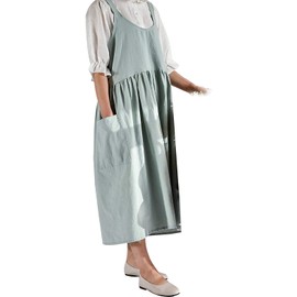 Upxiang Women Retro Literature Art Cotton Linen Cross Back Apron Flower Shop Clothing Cafe Kitchen Cooking Casual Apron;