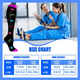 HLTPRO Compression Socks for Women & Men - 1 to 6 Pairs 20-30 mmHg Compression Stockings for Travel, Running, Pregnancy, Nurse - colorful - Large/X-Large
