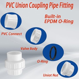 2Pcs PVC Slip Union Coupling Adapter, 1-1/2 inch PVC Union Fittings Set with Slip Socket Port Connection for Swimming Pools and Outdoor Plumbing