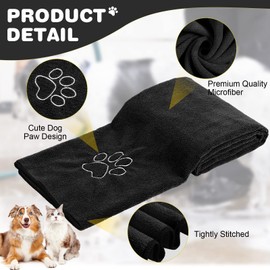 Chumia 4 Pack Dog Towels for Drying Large Microfiber Grooming Tools Absorbent Soft Bath Supplies with Embroidered Paw for Small Medium Pet Products(16 x 32 Inch,Black)
