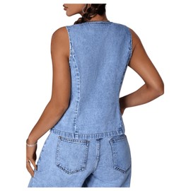 Milumia Women's Tie Bow Front Deep V Neck Denim Vest Sleeveless Jean Jacket Light Wash Large