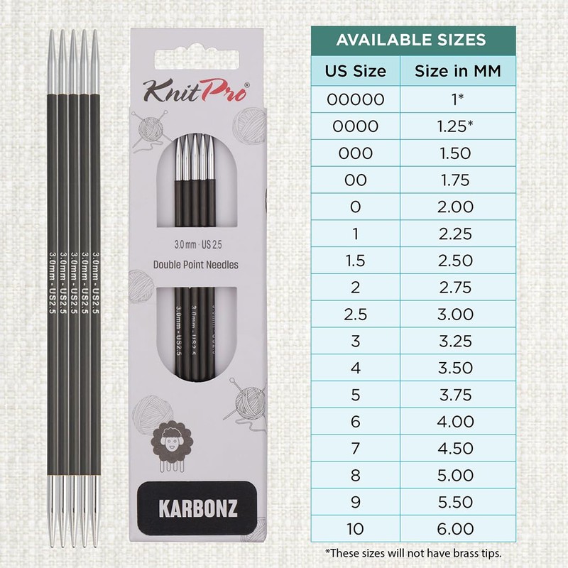 KnitPro 20 cm x 3 mm Karbonz Double Pointed Needles,