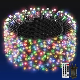 THKFUL 50M 500LED Christmas Outdoor String Lights Plug in,Remote Christmas Tree Lights with Timer and 8Modes,Waterproof Fairy String Lights Dark Green Wire for Xmas House Yard Decorations(RGB)