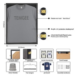 Temgee 23x31 Large T-Shirt Display Frame, T-Shirt Frame Display Case - Jersey Shadow Box for T-Shirts, Baseball Basketball Football Sports Jerseys, Uniform, UV Protection Acrylic Glass, 2 Hangers