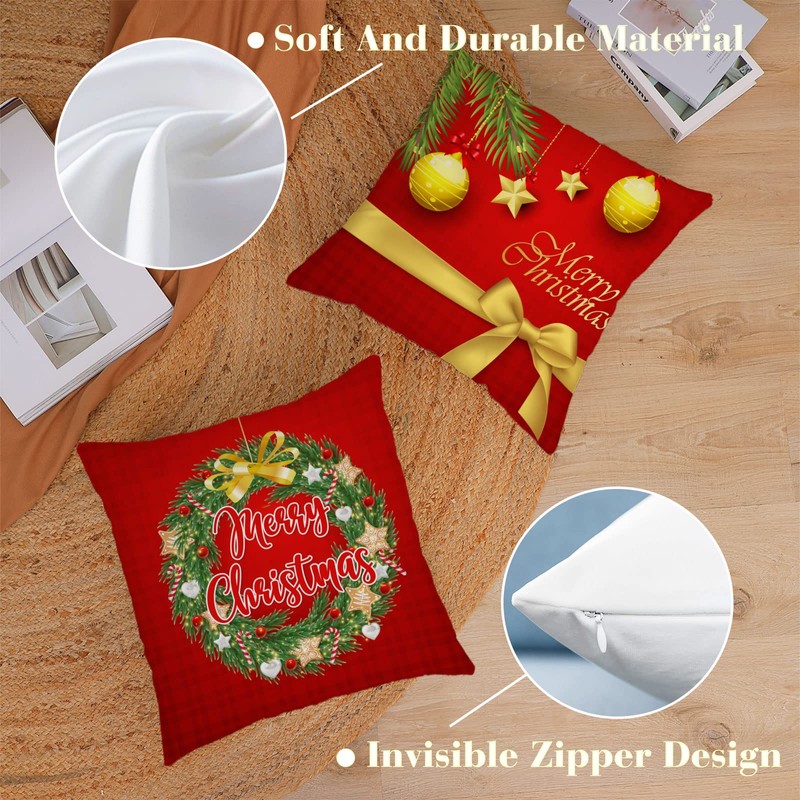 Set of 4 Christmas Pillow Covers 18x18 Inch Merry Christmas