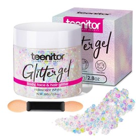 Teenitor Teenitor Body Glitter, Face Glitter, White Glitter, 80g/2.8oz Face Body Glitter, Hair Glitter Gel, Rave Glitter, Mermaid Makeup Glitters for Kids