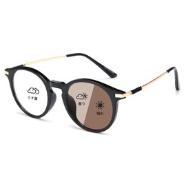 [Cyxus] 調光サングラス ブルーライトカットも 紫外線対策 UVカット ラウンド 運転 釣り用 旅行 お洒落 8258 (ブラック＆ゴールド)