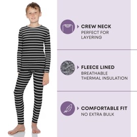 Rocky Ropa interior térmica para niños (conjunto de pantalones largos térmicos), camisa y pantalones, capa base con leggings, pantalones de esquí, frío extremo, Franjas negras, X-Small
