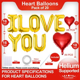 I Love You Balloons and Red Heart Balloons Kit Red Valentines Day Decorations Love Balloons for for Valentines Day Bridal Shower Wedding Romantic Special Night Party Supplies Decorations