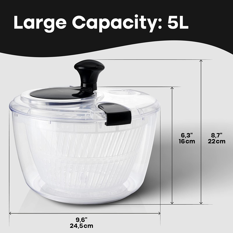 Joined Large Salad Spinner with Drain, Bowl, and Colander -