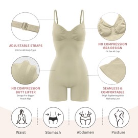 NEWMO Shapewear for Women-Body Shaper Tummy-Control Bodysuit,Adjustable Straps Seamless Sculpting Snatched Waist Body Suits (Beige, Small)