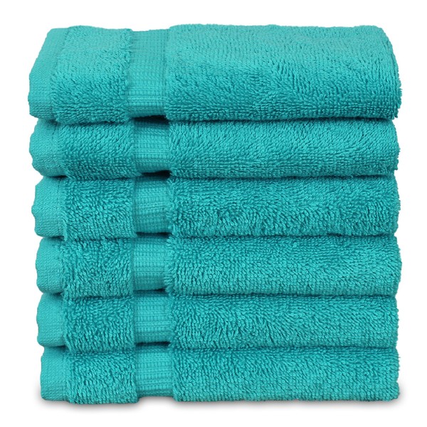 Luxury Hotel & Spa Towel Turkish Cotton Washcloths - Aqua - Dobby Border - Set of 6