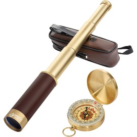 Laupha Pirate Telescope Vintage Monocular 25x30 Telescope Small Portable Kids Telescope Cosplay Toy Pirate of the Caribbean with Compass for Survival