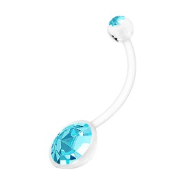 KJM FASHION Bioflex Flexible Belly Button Ring Extra Long Pregnancy 14 Gauge 19mm with Crystals, 1 x 19 mm aquamarine