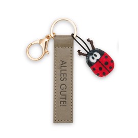 Key Ring "Alles Gute!" Faux Leather Cord Olive 10 cm with Ladybird