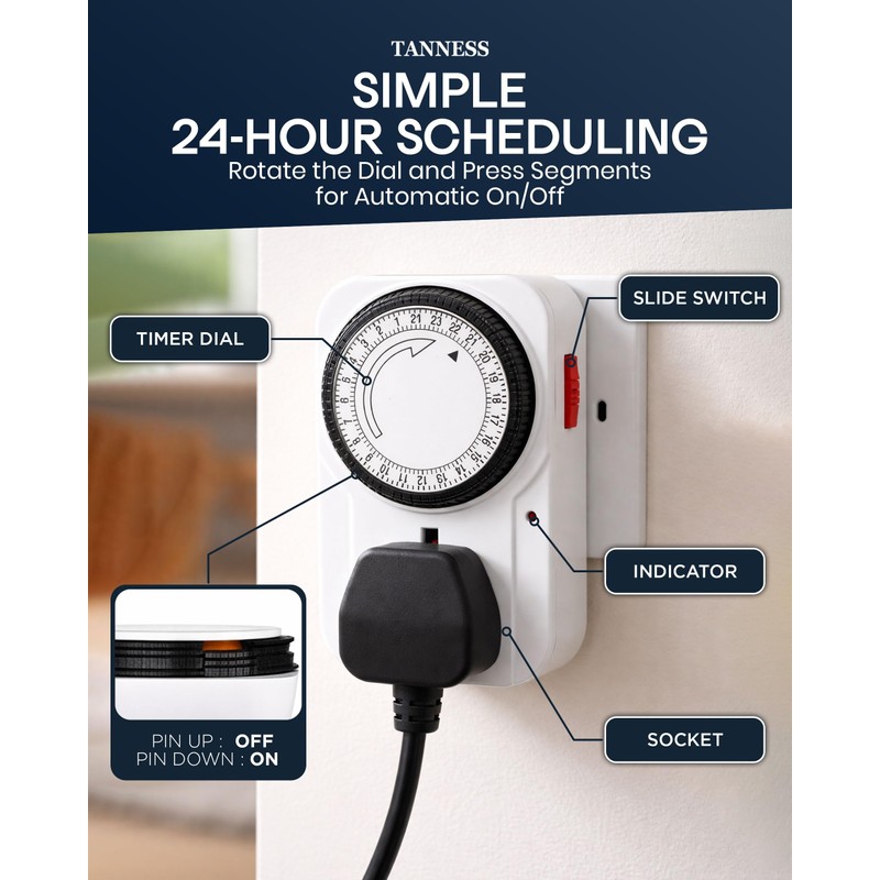 Tanness - 3 Pack Plug-In Timer Switch, 24 Hour Segment