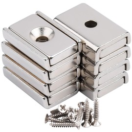 MIN CI Pack of 8 Magnets Strong Large 20 x 13.5 x 5 mm Neodymium Magnets Extra Strong Magnets Screwable Flat Magnets with Hole Magnetic Closure Countersunk Magnet for Screwing on Pot Magnet Door