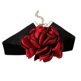 Pingyongchang Black Choker Necklace Camellia Flower Lace-up Necklace For Women Lace Velvet Collar Choker Colorful Bride Wedding Party Summer Necklaces - Red Choker