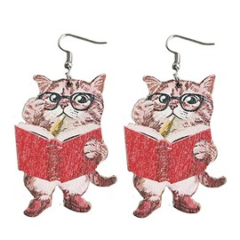 Funny Stacking Book Reading Earrings Personality Beginning Season Teacher Student Librarian Earrings Graduation Back to School Jewelry for Women-cat eyeglasses