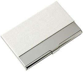 ToBeIT Business Cards Made of PU Leather and Stainless Steel - Business Card Holder 95 x 58 x 10 mm for Men and Women, White