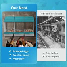 AUTENS Chicken Nesting Boxes, 10 Hole Laying Boxes,2 Nest Mat, Plastic Roll Away Chicken Nest Box, Egg Roll Out with Perch Eggs Protected Collection Area, Poultry Modular House Egg Coop Nest Perch