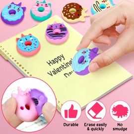 Valentines Day Cards Gifts for Kids 28 Unicorn Donut Erasers with Valentines Cards Cute Pencil Erasers Bulk Valentines Classroom School Exchange Prizes for Girls Boy Students Toddlers Party Favor Bag