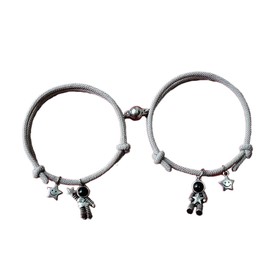 Pingyongchang 2 pulseras magnéticas de estrella de astronautas para parejas, creativas, atractivas, trenzadas, ajustables, regalo de amor para mujeres, hombres, parejas, mejores amigos, plata