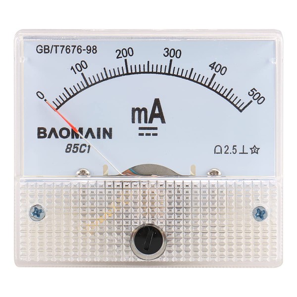 Baomain Analog Ammeter 85C1 DC 0-500mA Micro Amp Gauge Current Measurement Panel Meter