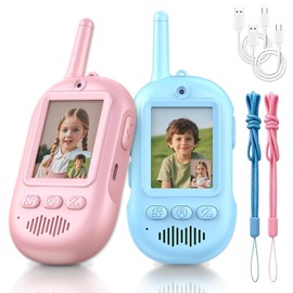 Video Walkie Talkies for Kids, 2 Pack Rechargeable Long Range Video Kids Walkies Talkies with Voice Changer, Outdoor Camping Hiking Indoor Play Toys Birthday for Boys and Girls Ages 3-12