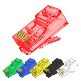 Spetstech RJ45 Connectors 100-Pack Cat 6 PASS - Through Connectors (Cat 6 Ends / Cat6 Plugs / RJ45 Modular Plugs/Ethernet Connectors) for Solid or Stranded UTP Ethernet Cables (100, Red)