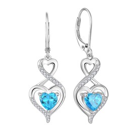 Rocayi Heart Aquamarine Earrings 925 Sterling Silver Infinity Dangle Drop Leverback Earrings March Birthstone Jewelry for Women