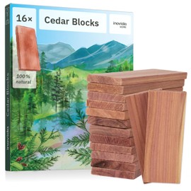 16 American Cedar Wood Blocks – Stop Clothes Damage - Wardrobe Freshener – Premium American Cedarwood Flowers for Fresh Scent in Drawers and Closets - Inovida