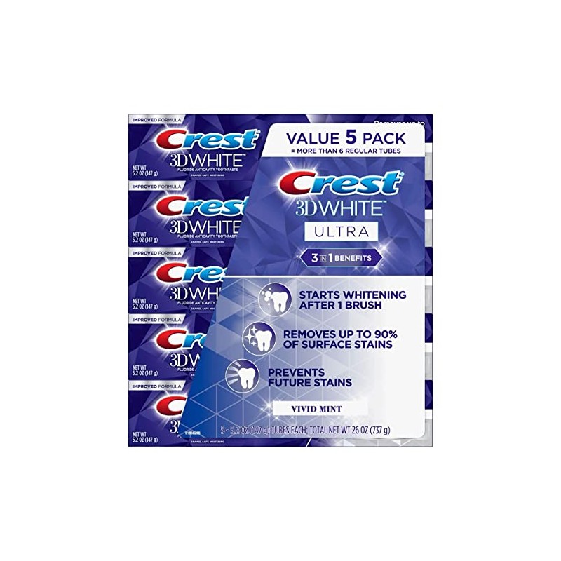 Crest 3D White Ultra Whitening Toothpaste, Vivid Mint (5.2 oz.,
