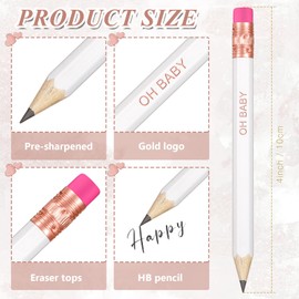 Crtiin 50 Pieces Baby Shower Pencils for Activities Mini Golf Half Pencils, Presharpened with Erasers, 4 Inch(White, Rose Red,Baby Style)