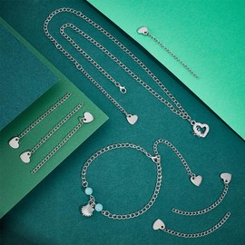 UNICRAFTALE 40Pcs Chain Extender Stainless Steel Extension Chain Sets Curb Chain Extender 60mm End Chains Chain Tabs Extension Tails with Tiny Heart Charm for Necklace Bracelet Jewelry Making