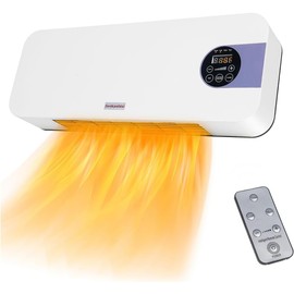 Wall Mounted Heater 1500W PTC Ceramic Electric Space Heater with Remote, LED Display, Adjustable Thermostat, Overheat Protection, Timer, Low Noise Heater for Bedroom, Office, Large Room Indoor Use