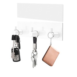 VIS'V Key Holder Wall Mount, Small Self Adhesive Key Hanger Metal Key Rail with 3 Key Hooks Key Rack Keychain Holder with Extra Adhesive for Entryway Doorway Hallway Camper RV - White