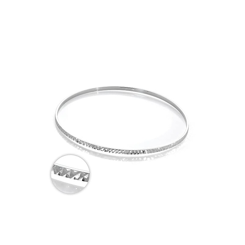 Sterling Silver Diamond Cut 66mm Stacking Bangle, Sterling Silver, Diamond