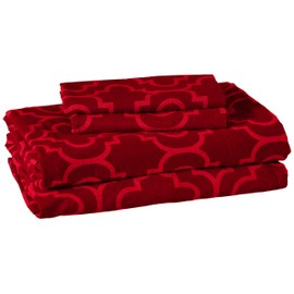 SUPERIOR Extra Soft Printed All Season 100% Brushed Cotton Flannel Trellis Bedding Sheet Set with Deep Pockets Fitted Sheet - Burgundy Trellis, Queen Size