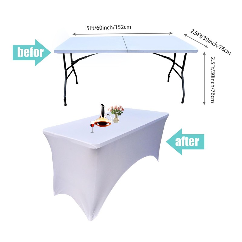 Yoquare 1 Pack Thick White 5FT Streych Spandex Table Cover