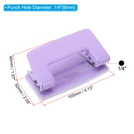 PATIKIL 1/4 Inch 2 Paper Hole Punch Metal Hole Punch 8 Sheets Punch Capacity Adjustable Holes for Office and Home Accessories Purple