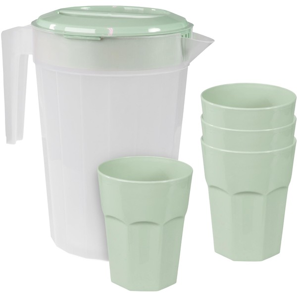 Plastic Pitcher Set - 1 Pitcher with Lid & 4
