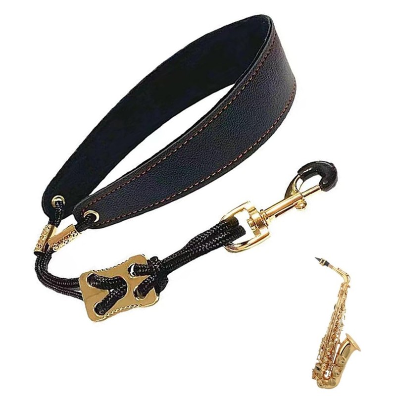 Adult and children's saxophone neck strap with soft leather padded